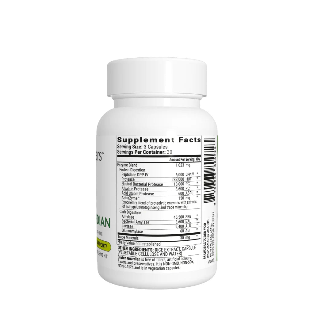 Bioptimizers Gluten Guardian Bottle facts